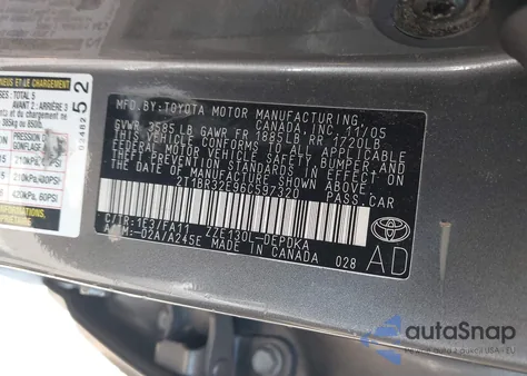 2006 Toyota Corolla Ce из США, поврежденный, VIN 2T1BR32E96C597320